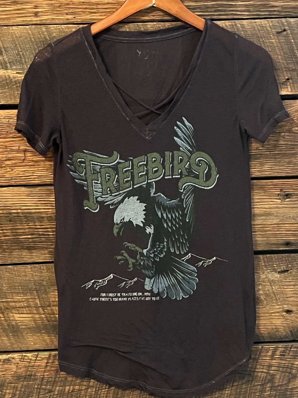 Freebird v-neck short sleeve tee thin slightly sheer small